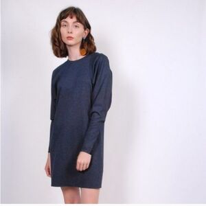 Tibi Calvary Twill Dollman Sleeve Mini Dress Navy Blue size 8